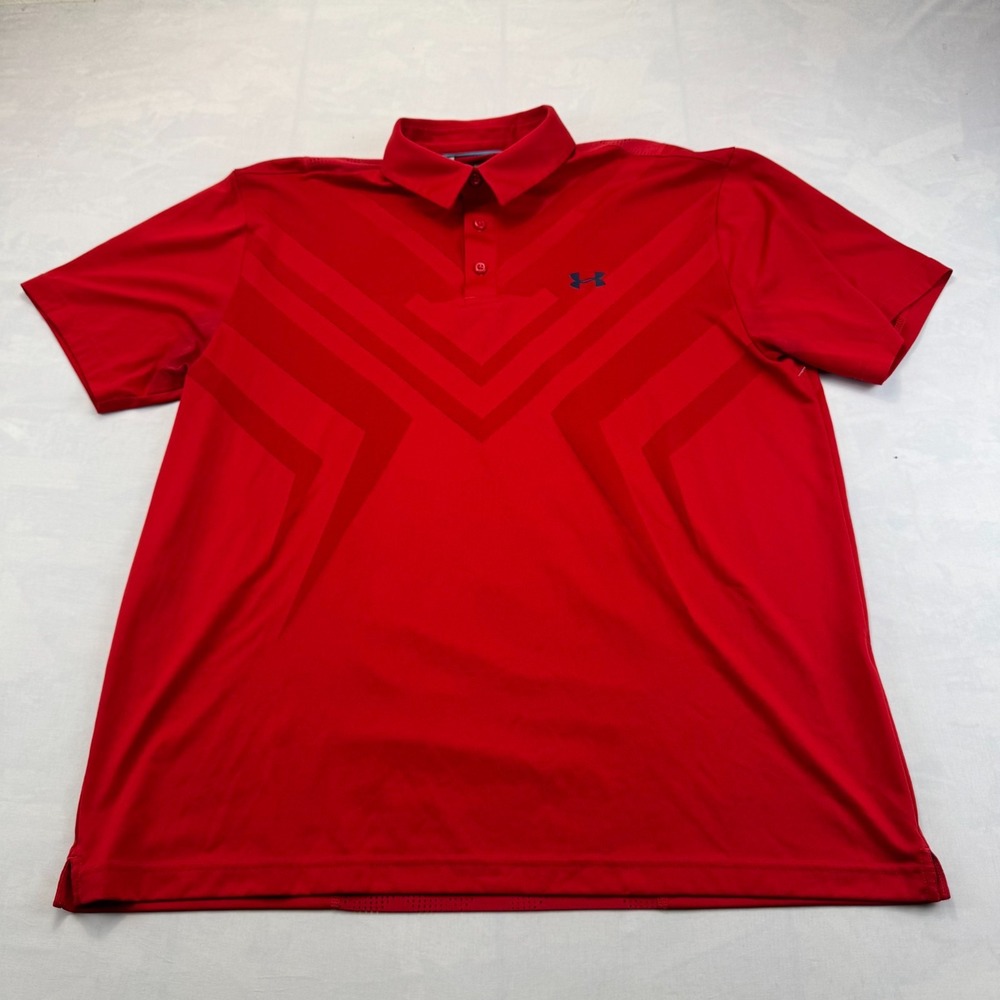 Under Armour HeatGear Golf Polo Shirt Mens XL Red Pattern Short Sleeve Popover